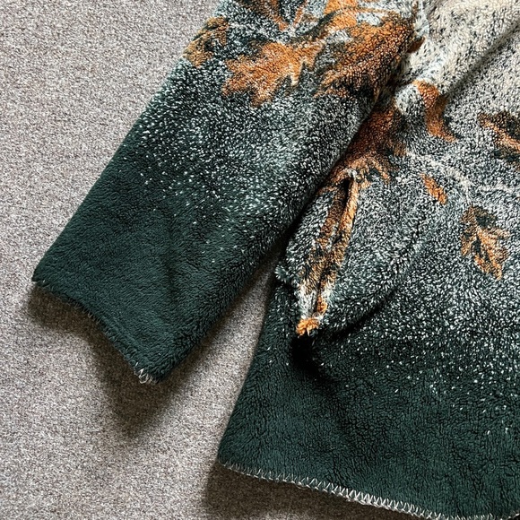 Vintage 90s White Stag Fall Leaf Pattern Hooded Fleece Fur Jacket Coat Size 1x - Picture 3 of 15